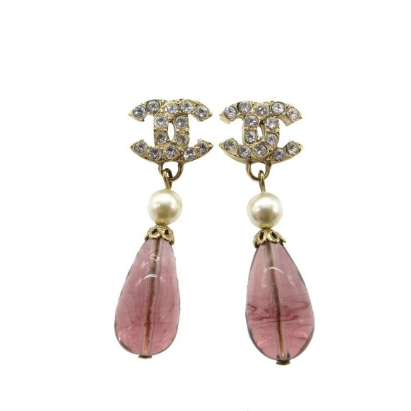 CHANEL White Pearl Logo Earrings